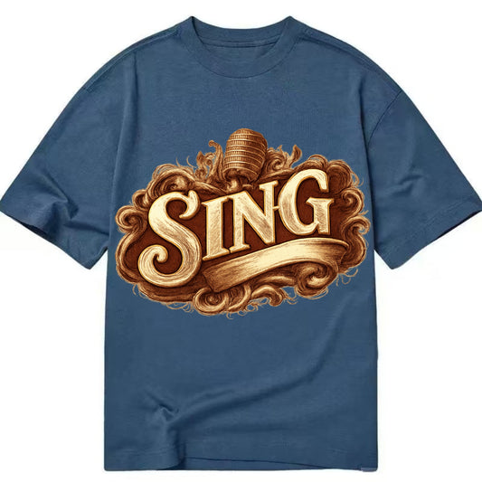 Bold typography design - "SING" - vocal expression, musical soul - Classic T-shirt - Twilight Navy(Blue)