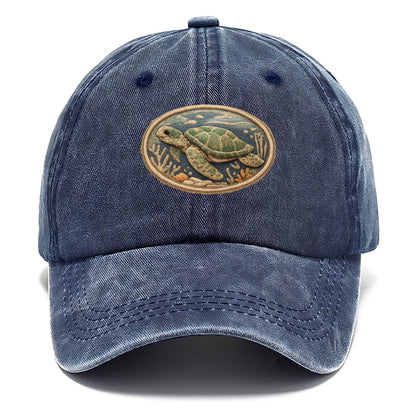SEA TURTLE - swimming turtle in green and blue , ocean life - Classic Cap - Twilight Navy(Blue)