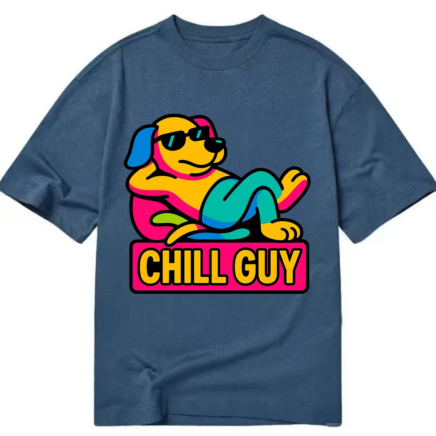 Super relaxed dog character lounging unbothered - "Chill Guy" meme energy, laid - Classic T-shirt - Twilight Navy(Blue)