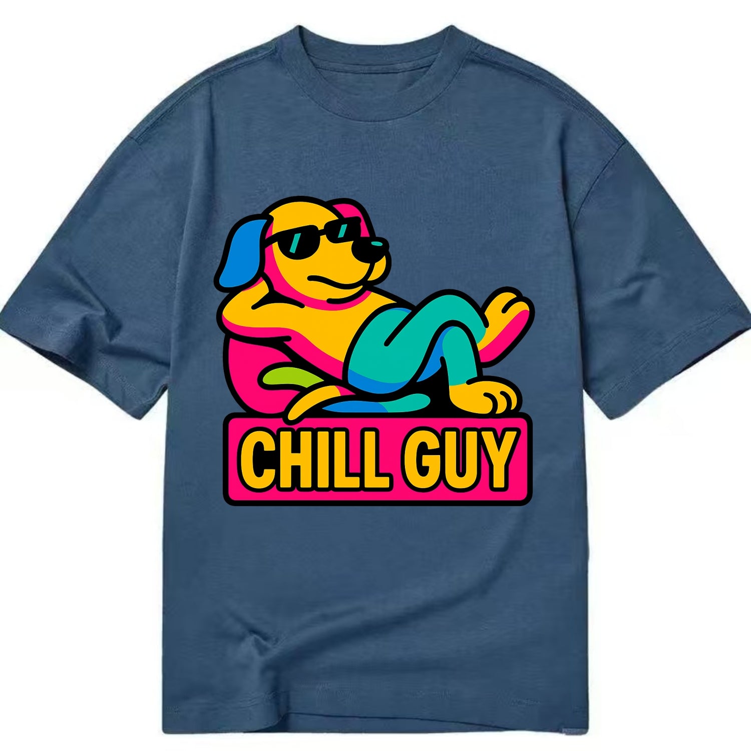 Super relaxed dog character lounging unbothered - "Chill Guy" meme energy, laid - Classic T-shirt - Twilight Navy(Blue)