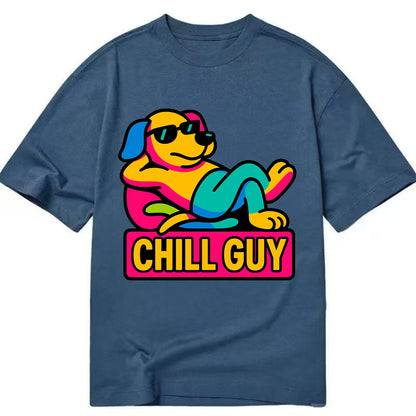 Super relaxed dog character lounging unbothered - "Chill Guy" meme energy, laid - Classic T-shirt - Twilight Navy(Blue)