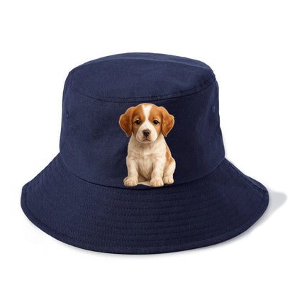 Baby Brittany Puppy - orange and white, compact, bright eyes, feathered, front-facing, - Bucket Hat - Twilight Navy(Blue)
