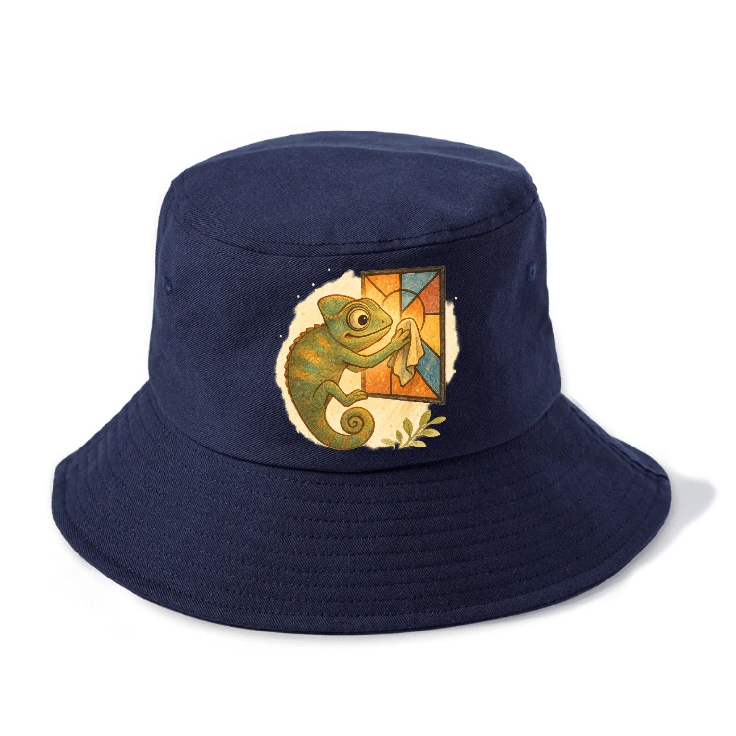 Chameleon blending into a stained-glass window it is polishing with delicate cloths - Bucket Hat - Twilight Navy(Blue)