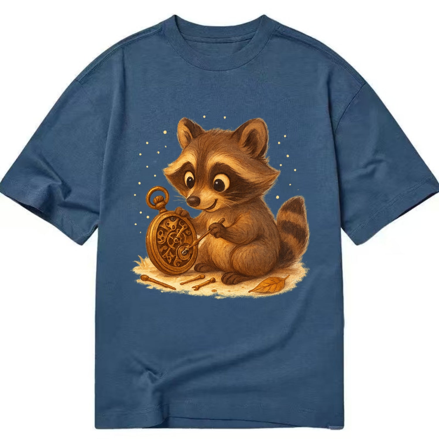 Raccoon tinkering with a steampunk pocket watch using tiny brass tools - Classic T-shirt - Twilight Navy(Blue)