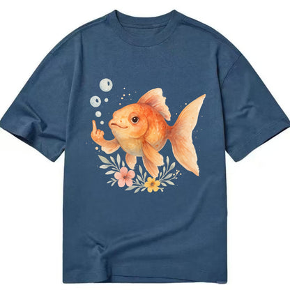 chubby goldfish blowing bubbles, one fin extended like middle finger - Classic T-shirt - Twilight Navy(Blue)