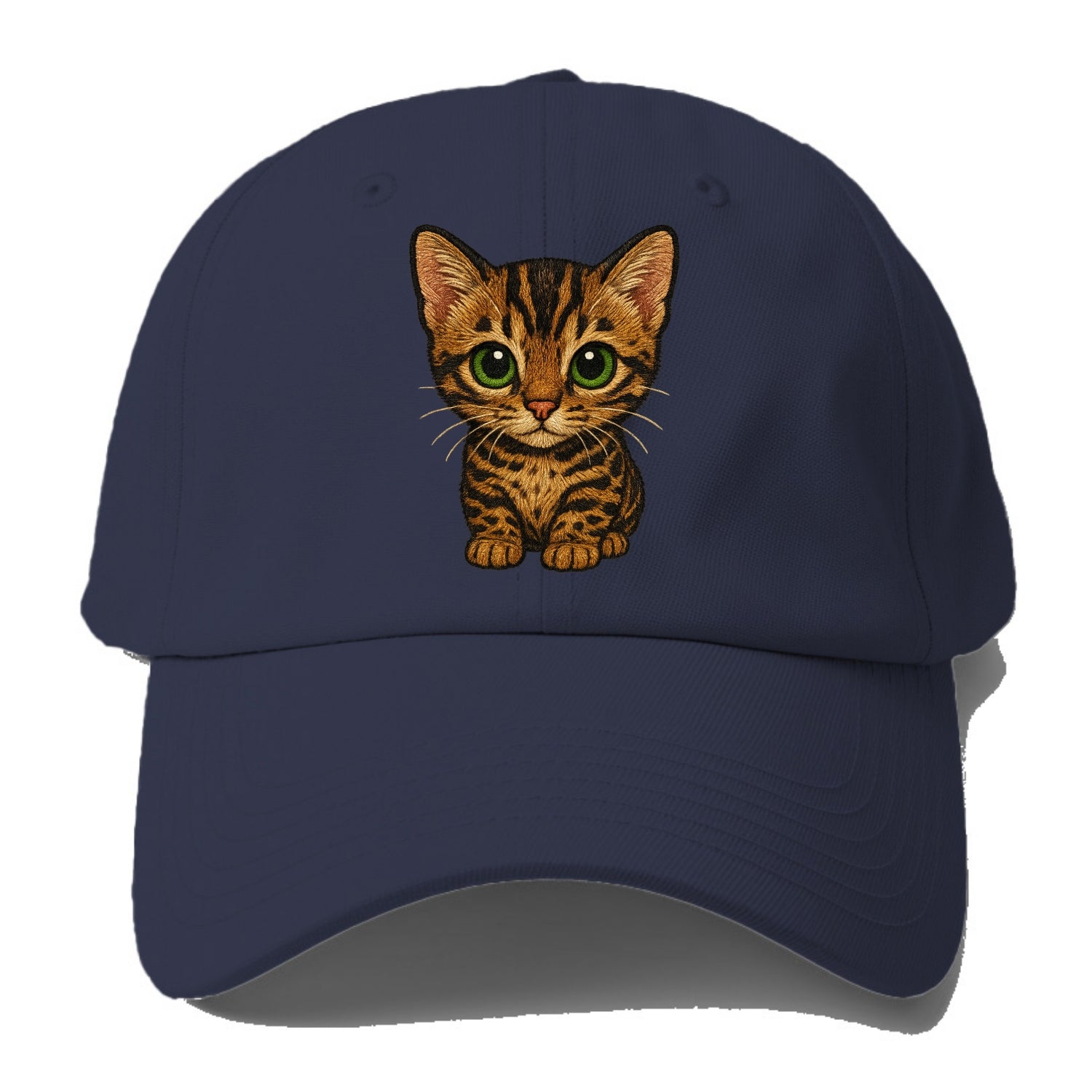 Baby Bengal Kitten - spotted/marbled wild coat, green eyes, athletic build, - Baseball Cap - Twilight Navy(Blue)