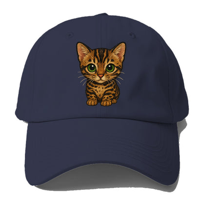 Baby Bengal Kitten - spotted/marbled wild coat, green eyes, athletic build, - Baseball Cap - Twilight Navy(Blue)