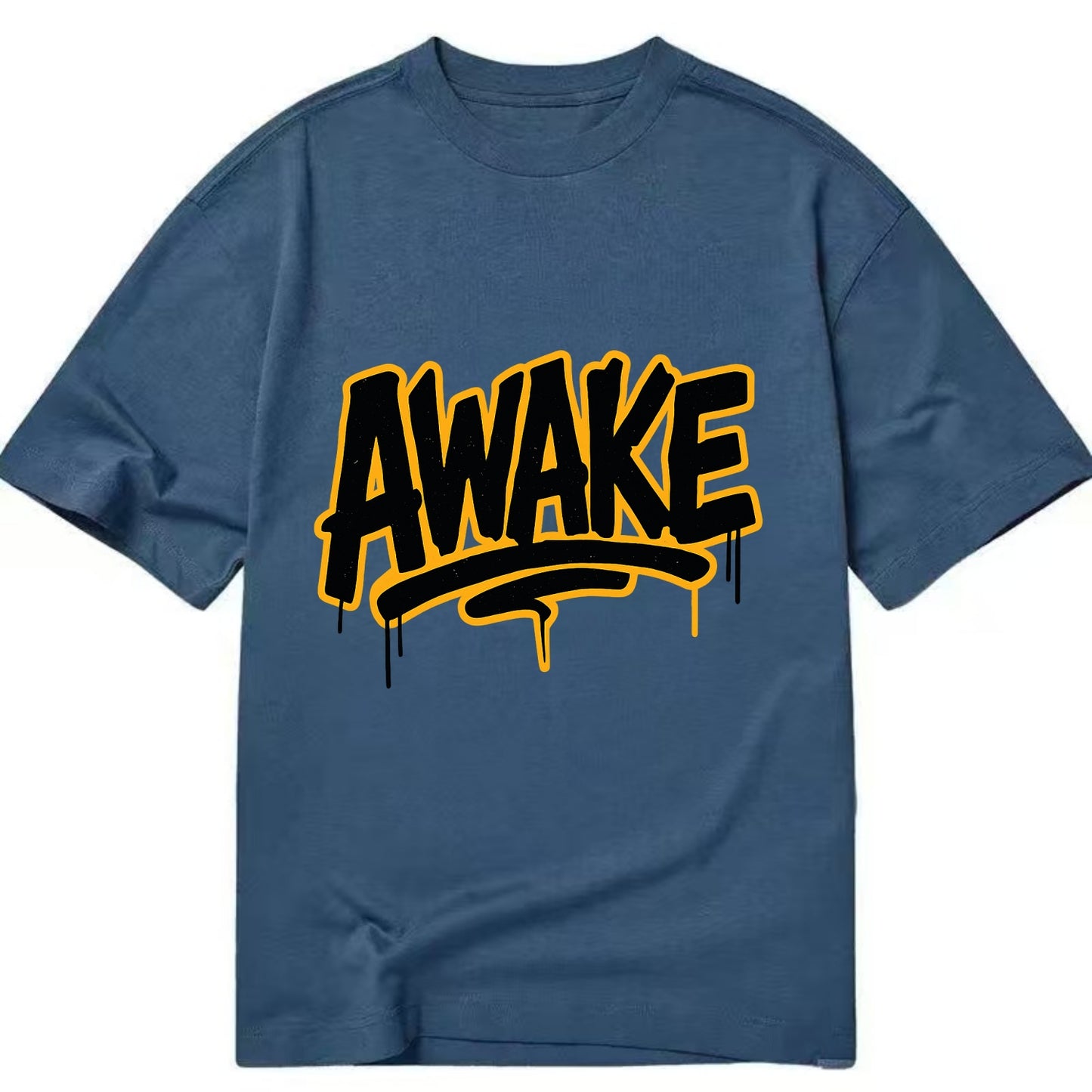 Bold typography design - "AWAKE" - conscious, aware, alert - Classic T-shirt - Twilight Navy(Blue)