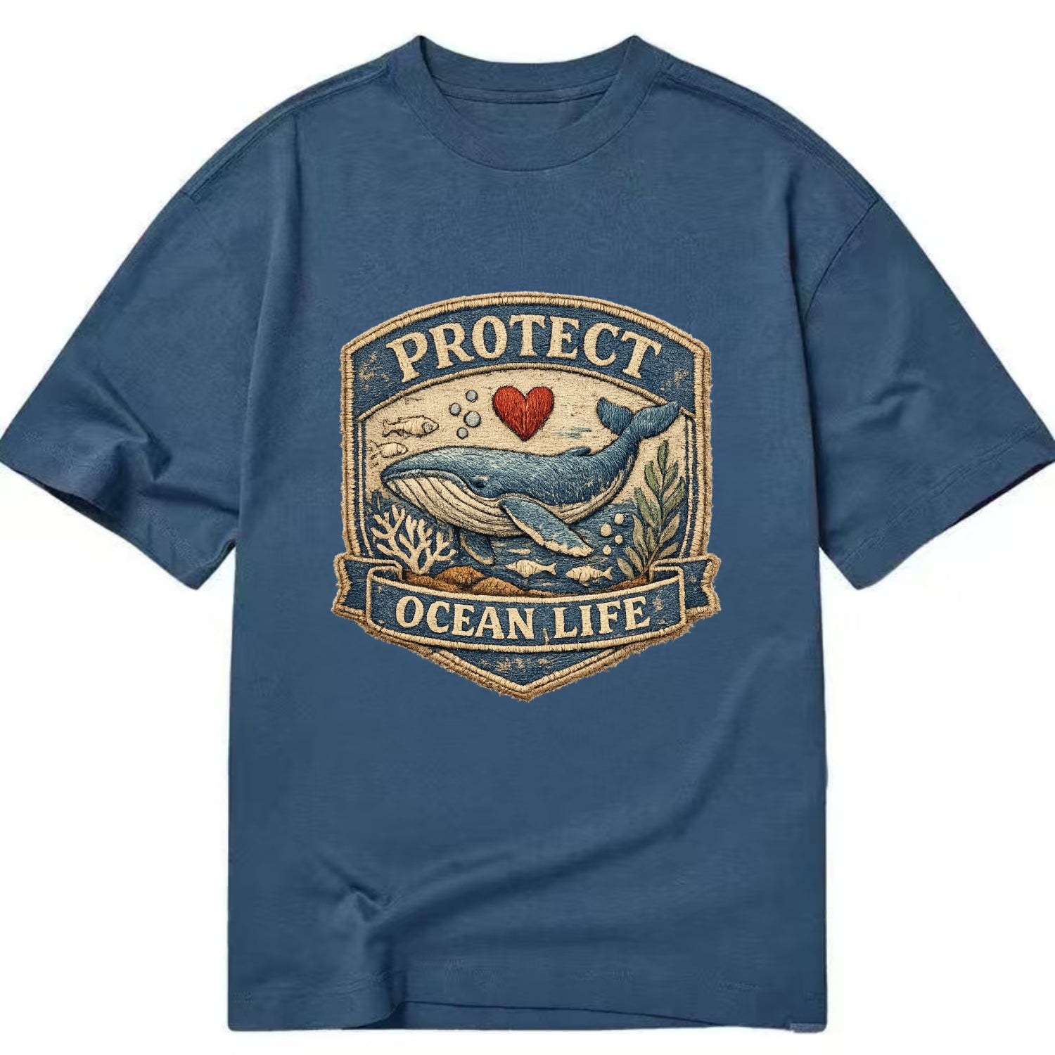 PROTECT OCEAN LIFE - whale with heart in blue , marine conservation - Classic T-shirt - Twilight Navy(Blue)