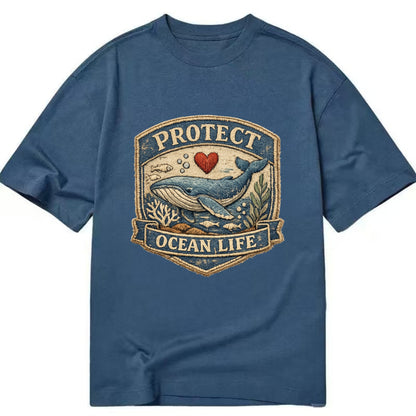 PROTECT OCEAN LIFE - whale with heart in blue , marine conservation - Classic T-shirt - Twilight Navy(Blue)