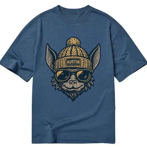 Austin Bat wearing Austin beanie with pom pom and wayfarer sunglasses - Classic T-shirt