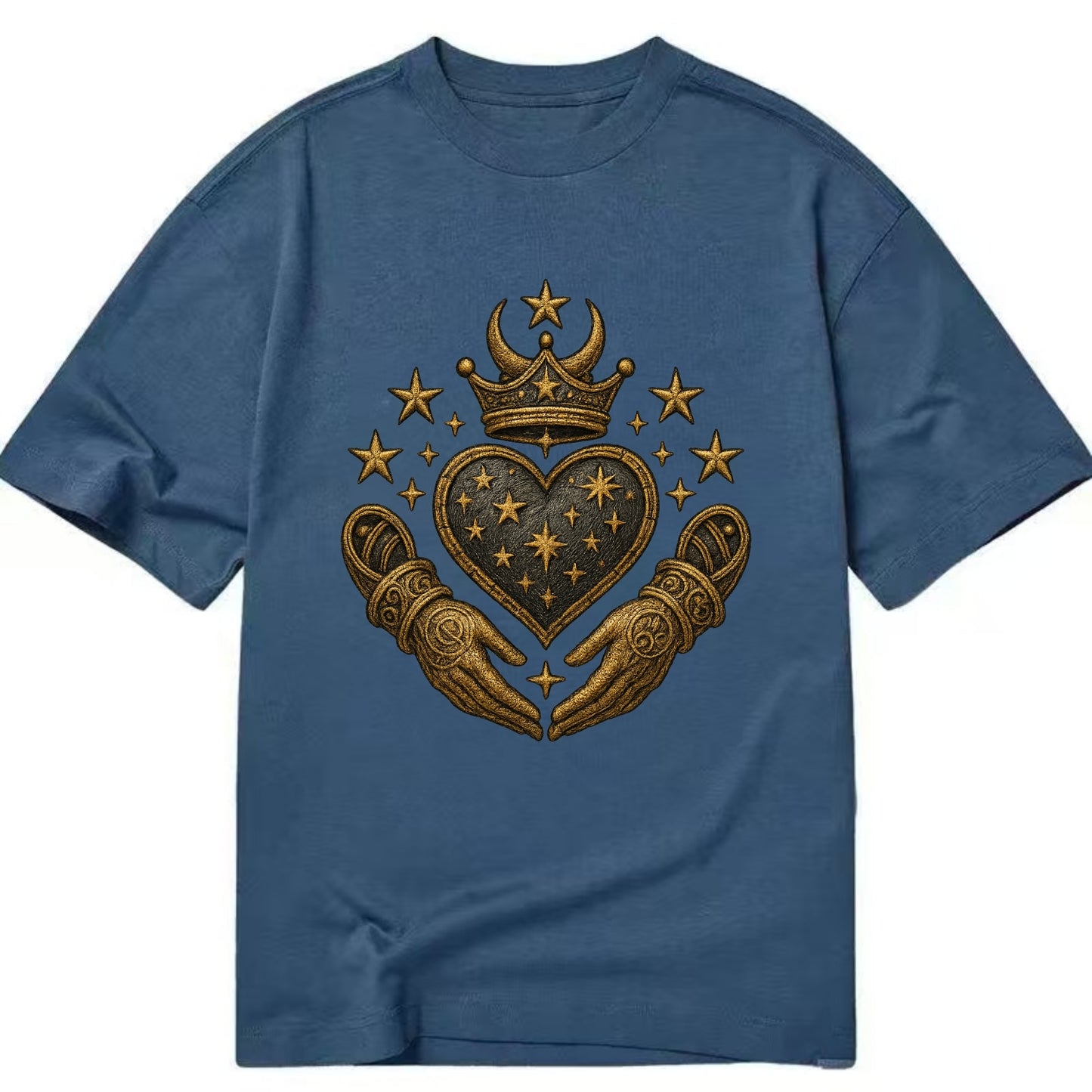 Weathered antique brass crown above a hammered gunmetal heart framed by ivy-woven - Classic T-shirt - Twilight Navy(Blue)