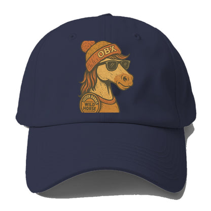 Outer Banks Wild Horse wearing OBX beanie with pom pom and wayfarer - Baseball Cap For Big Heads - Twilight Navy(Blue)