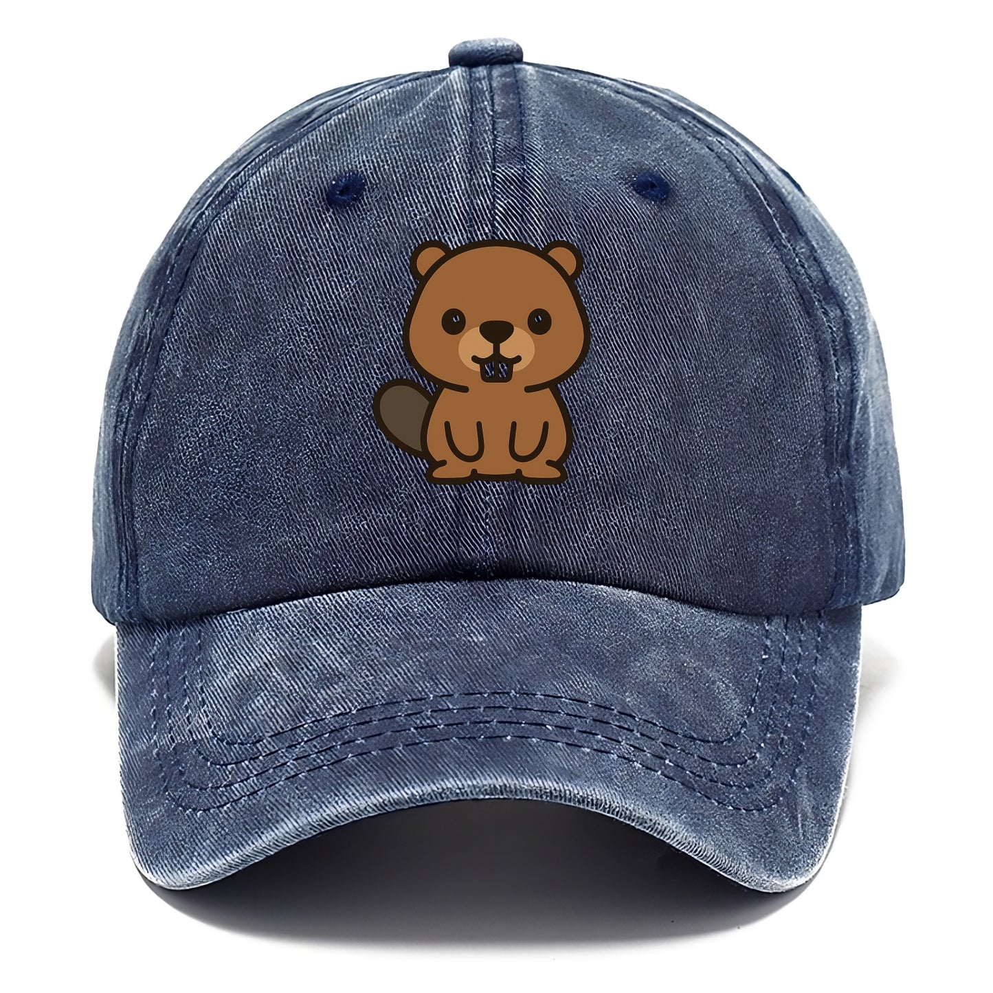 Baby Beaver - brown fur, paddle tail, buck teeth, friendly eyes, front-facing, - Classic Cap - Twilight Navy(Blue)