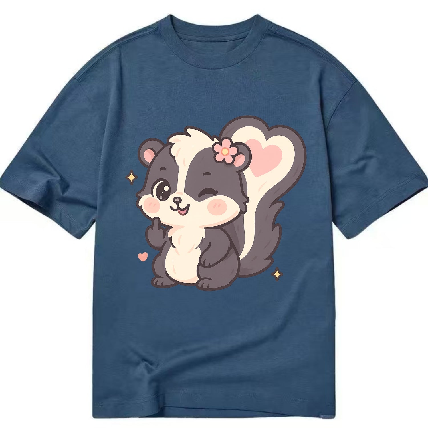 fluffy skunk with heart-shaped tail pattern, one paw up showing sass - Classic T-shirt - Twilight Navy(Blue)
