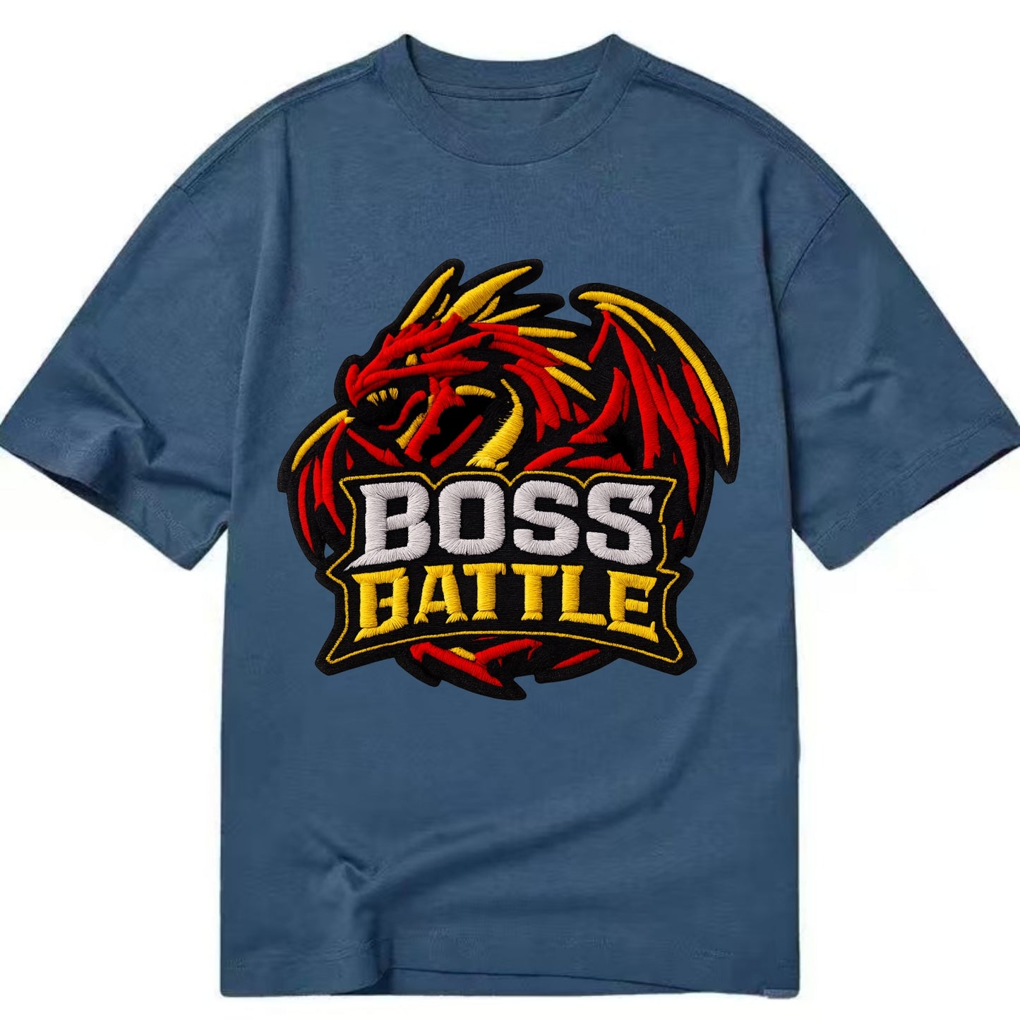 BOSS BATTLE - dragon silhouette in red and gold , raid - Classic T-shirt - Twilight Navy(Blue)