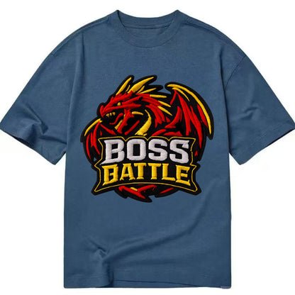 BOSS BATTLE - dragon silhouette in red and gold , raid - Classic T-shirt - Twilight Navy(Blue)