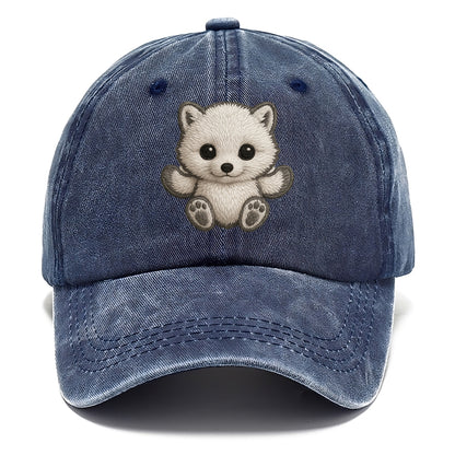 Baby Arctic Fox - white fluffy, tiny black nose, bright curious eyes, front-facing, - Classic Cap - Twilight Navy(Blue)
