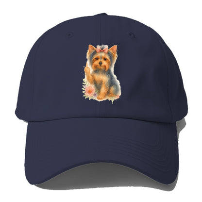 Yorkshire Terrier with topknot bow, one delicate paw flipping off - Baseball Cap - Twilight Navy(Blue)
