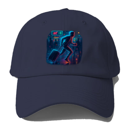 person running with luggage through crowded airport terminal - Baseball Cap - Twilight Navy(Blue)