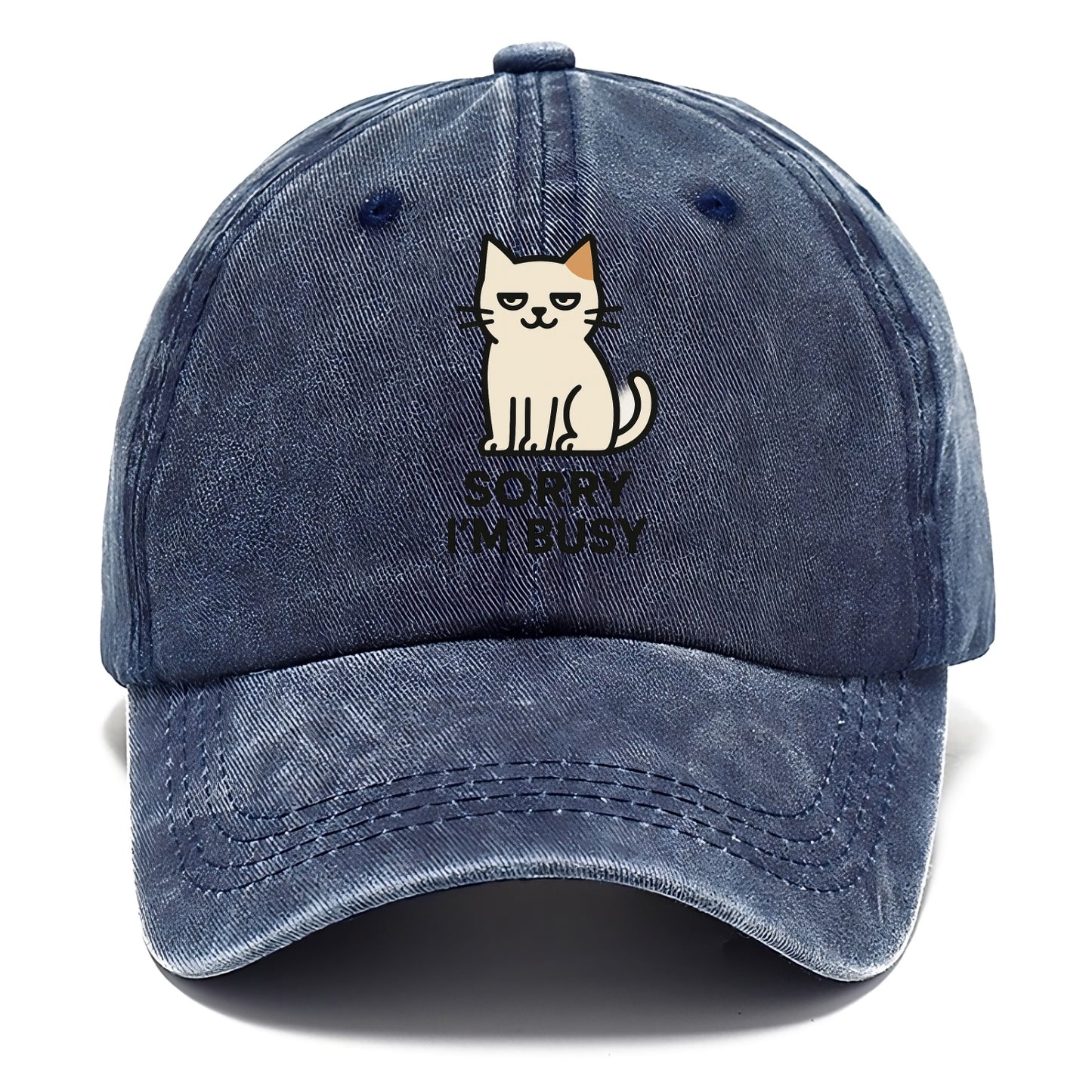 Cat sitting alone looking content - "SORRY I'M BUSY" - not sorry at all - Classic Cap - Twilight Navy(Blue)