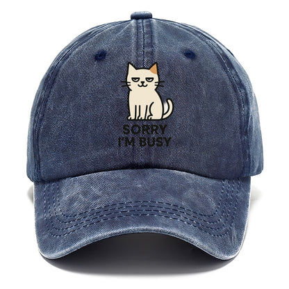 Cat sitting alone looking content - "SORRY I'M BUSY" - not sorry at all - Classic Cap - Twilight Navy(Blue)