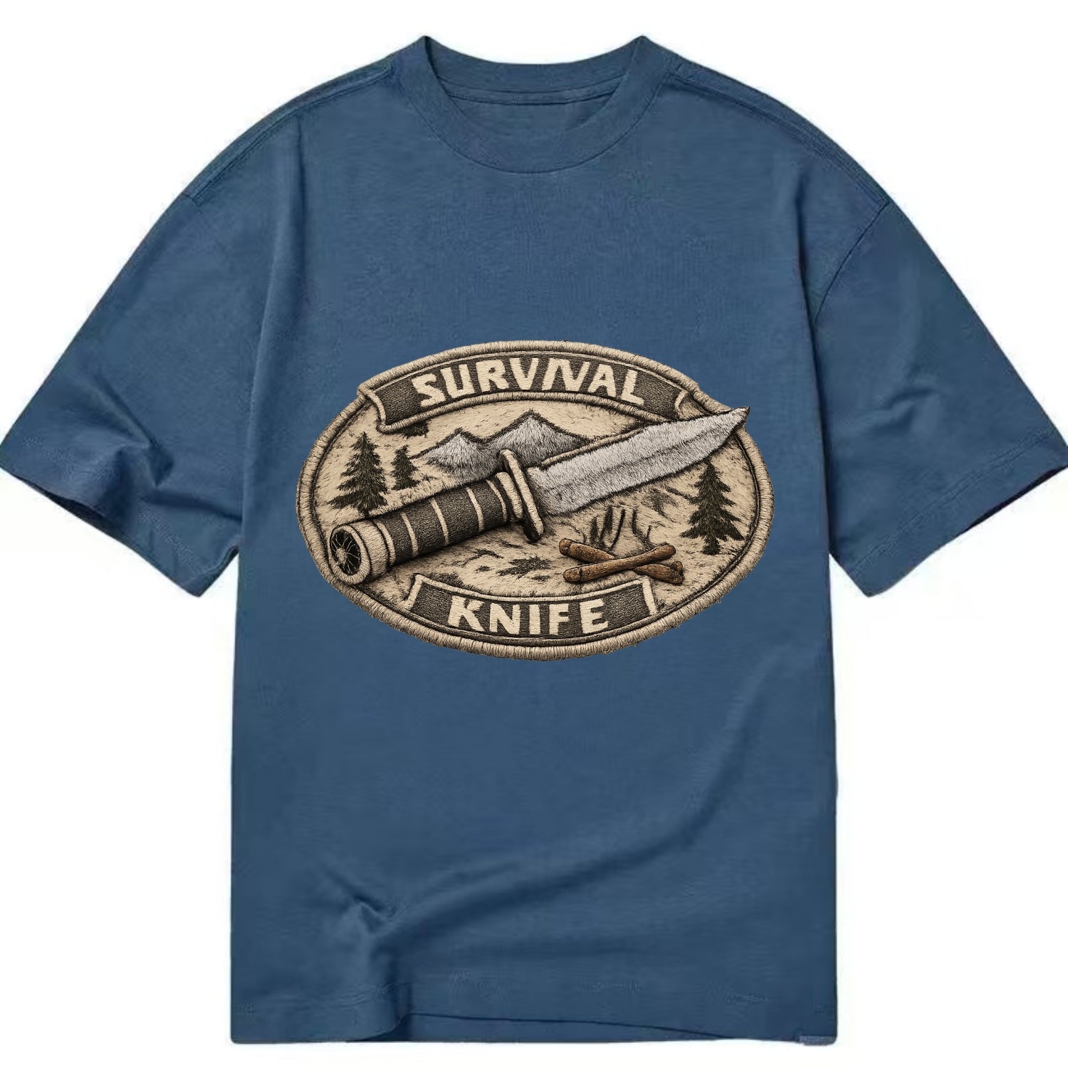 SURVIVAL KNIFE - fixed blade with compass in silver and black , bushcraft - Classic T-shirt - Twilight Navy(Blue)