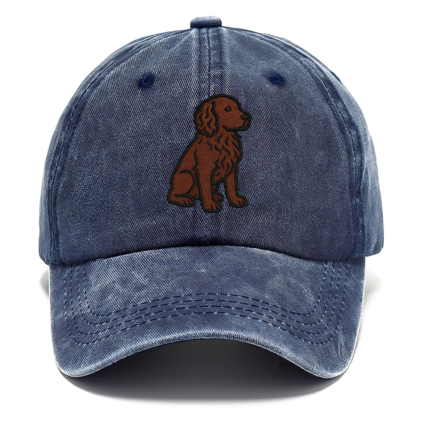 Boykin Spaniel - Rich chocolate brown wavy coat embroidered sitting pose - Classic Cap - Twilight Navy(Blue)
