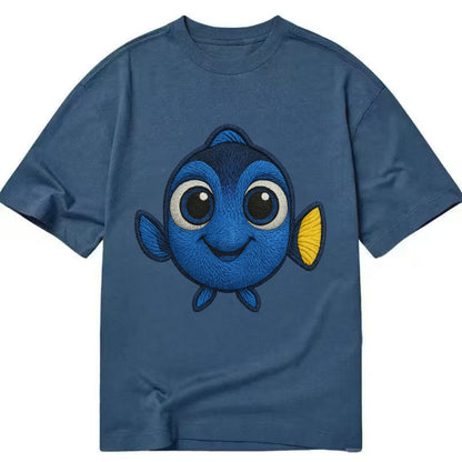 Baby Blue Tang - bright blue with yellow tail, big eyes, front-facing, Dory-style - Classic T-shirt - Twilight Navy(Blue)
