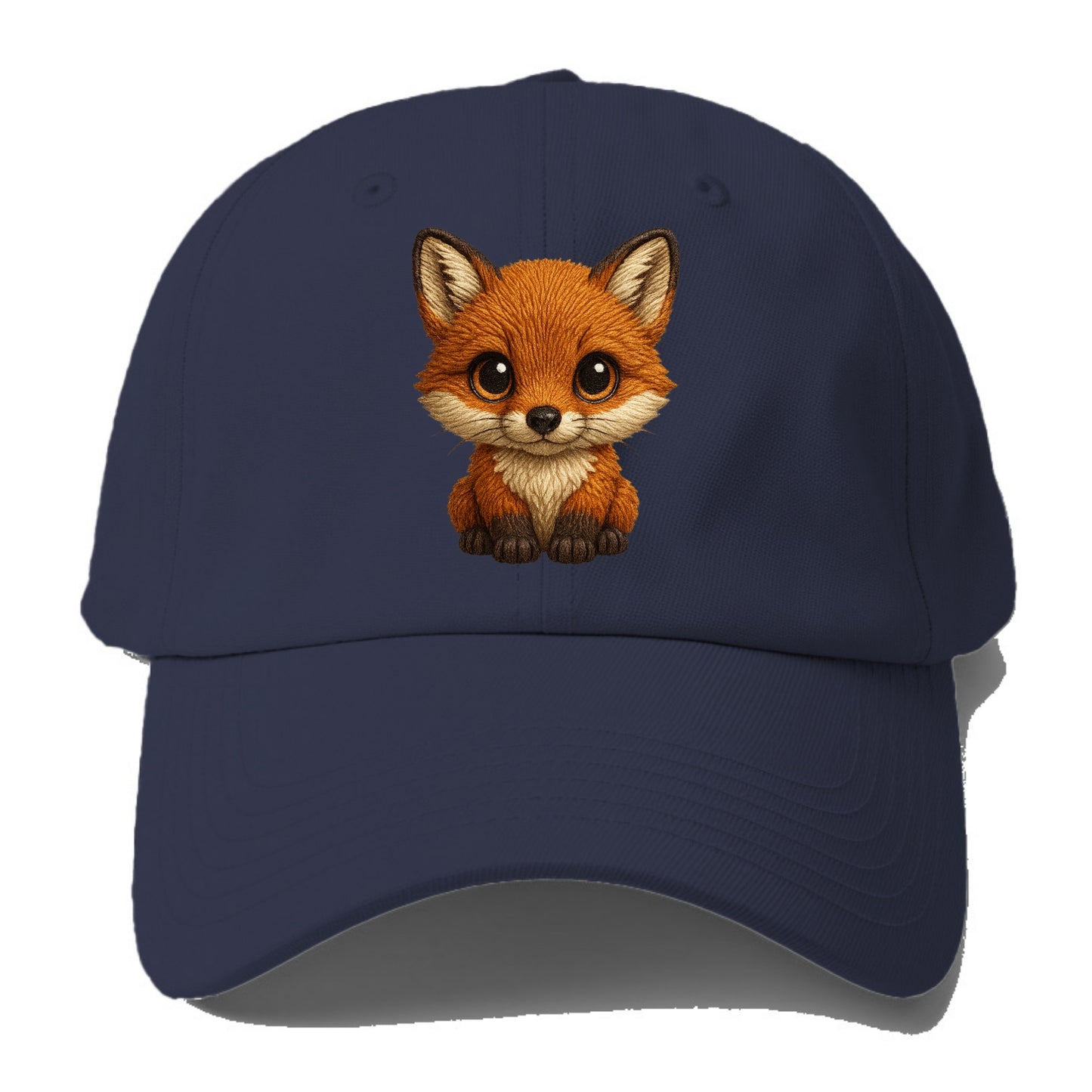 Baby Red Fox - russet fur, white chest, big amber eyes, perky ears, front-facing, - Baseball Cap - Twilight Navy(Blue)