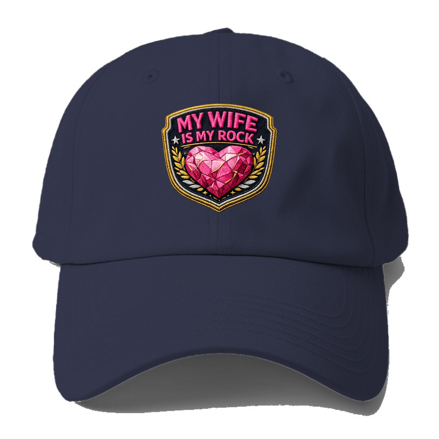 MY WIFE IS MY ROCK - pink rock heart - pink - solid wife - Baseball Cap - Twilight Navy(Blue)