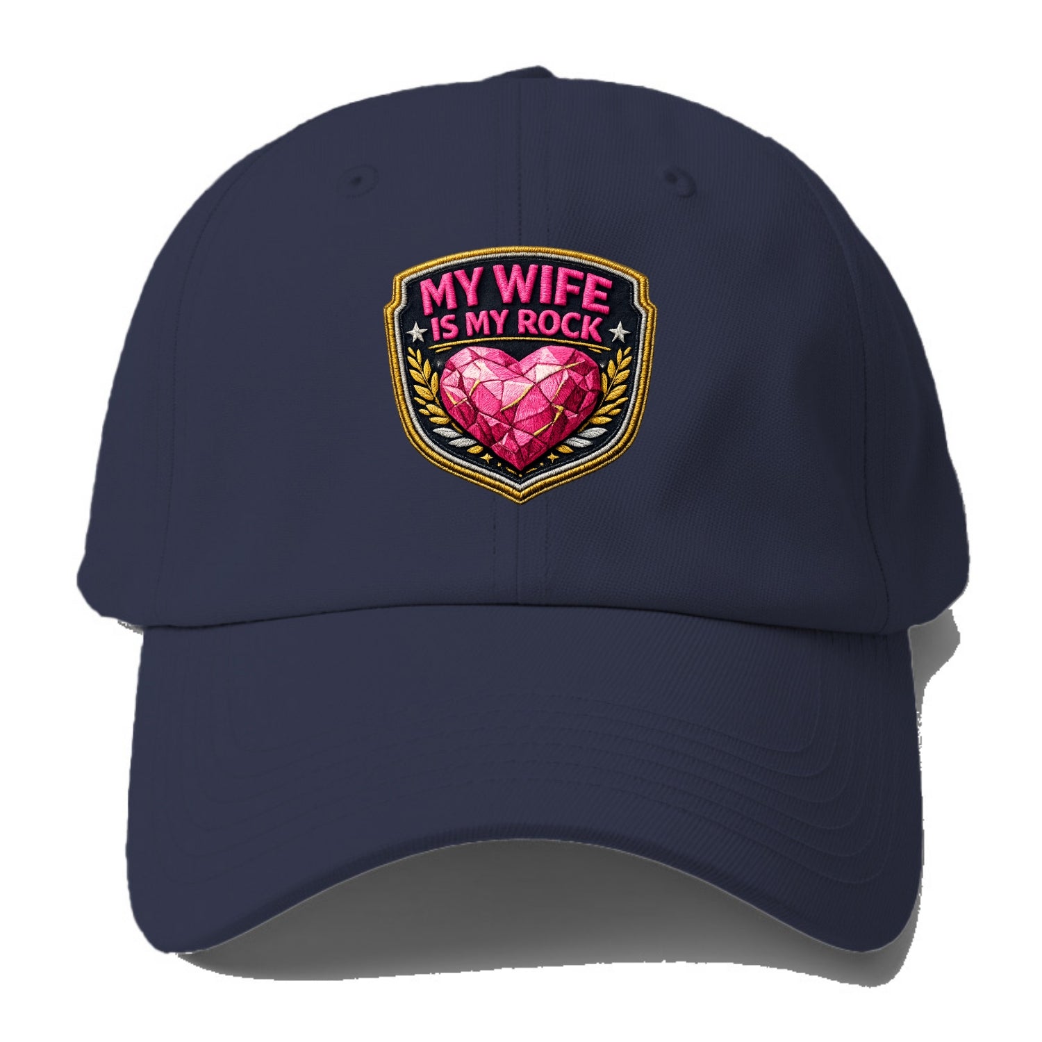 MY WIFE IS MY ROCK - pink rock heart - pink - solid wife - Baseball Cap - Twilight Navy(Blue)
