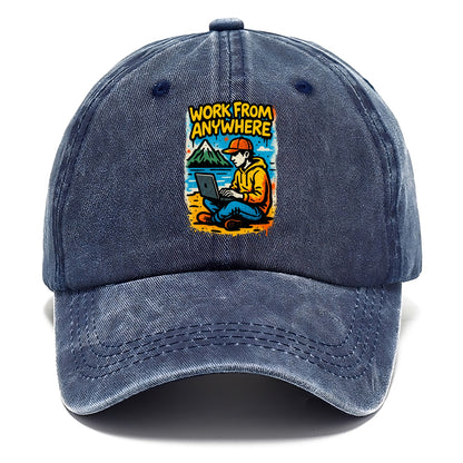 Digital nomad with laptop on beach/mountain - work from anywhere lifestyle, location - Classic Cap - Twilight Navy(Blue)