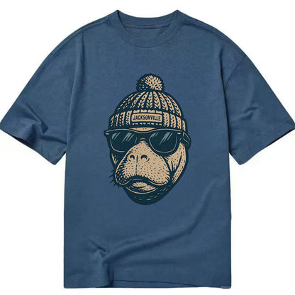 Jacksonville Manatee wearing Jacksonville beanie with pom pom and wayfarer - Classic T-shirt - Twilight Navy(Blue)
