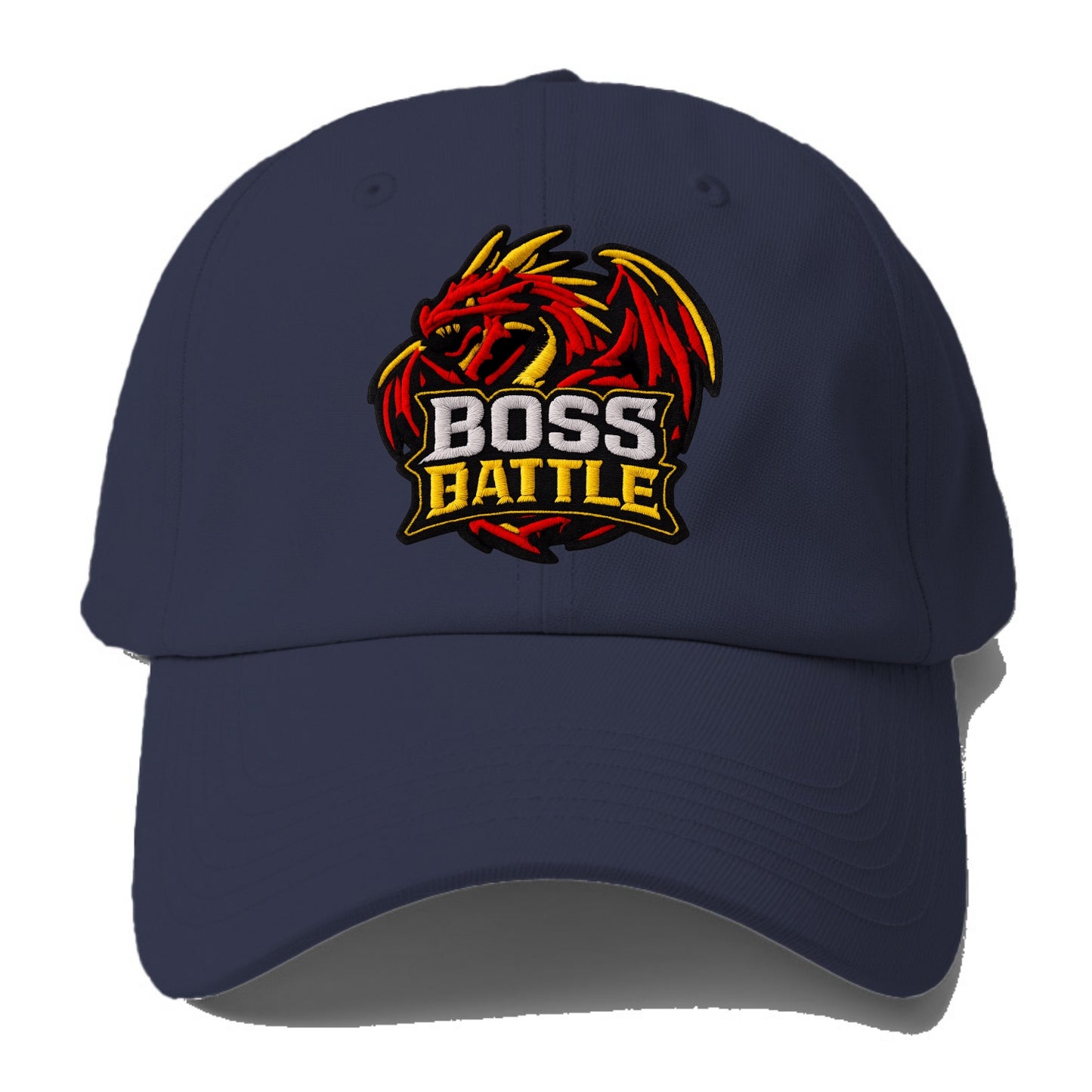 BOSS BATTLE - dragon silhouette in red and gold , raid - Baseball Cap For Big Heads - Twilight Navy(Blue)
