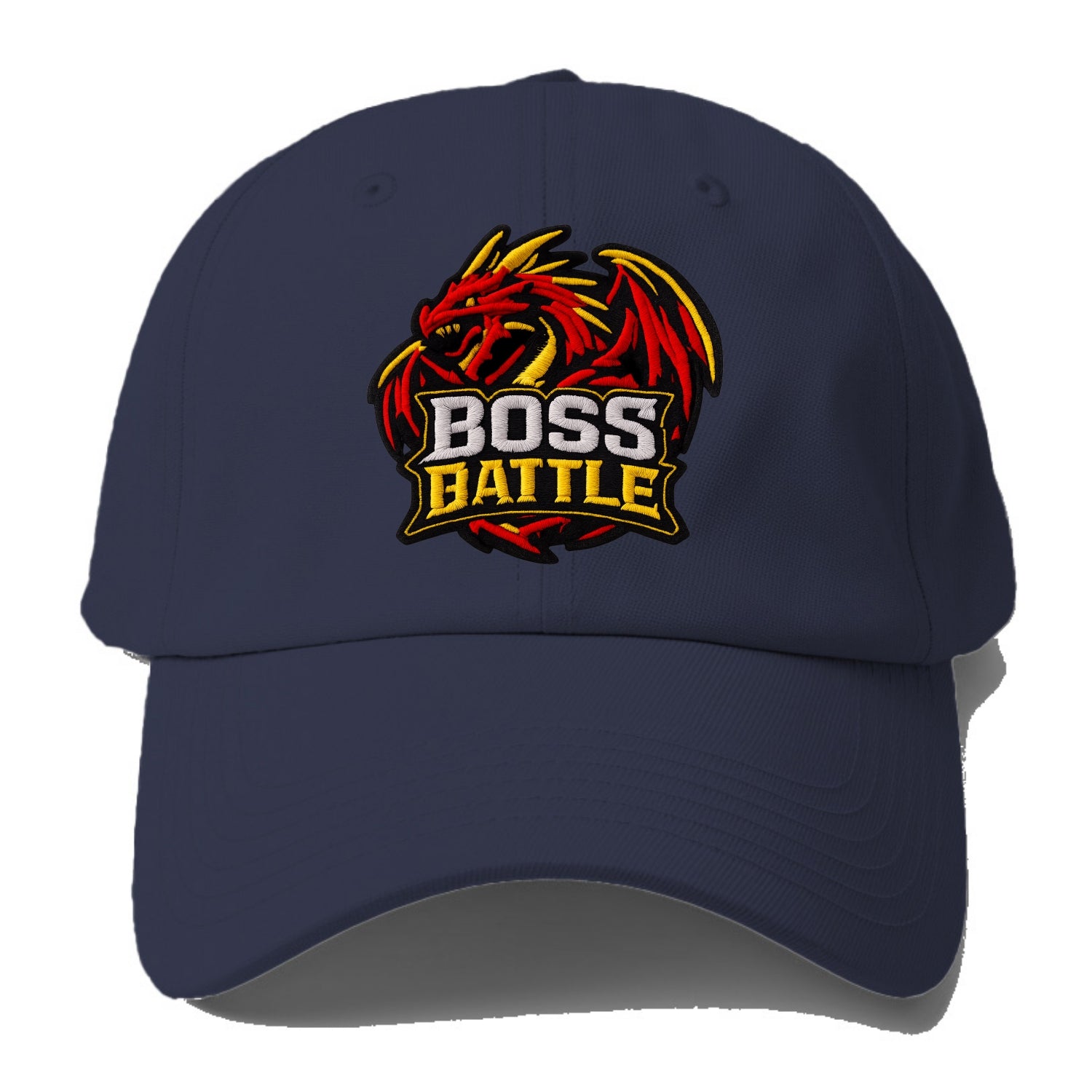 BOSS BATTLE - dragon silhouette in red and gold , raid - Baseball Cap For Big Heads - Twilight Navy(Blue)