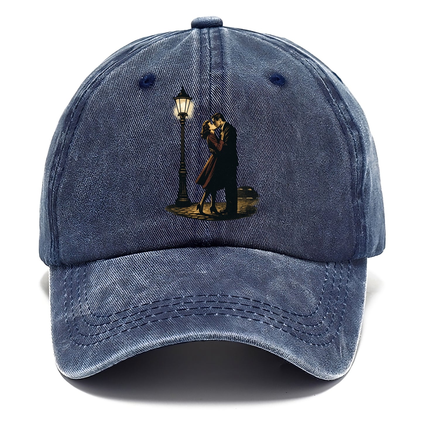 first kiss under vintage street lamp on cobblestone at night - Classic Cap - Twilight Navy(Blue)