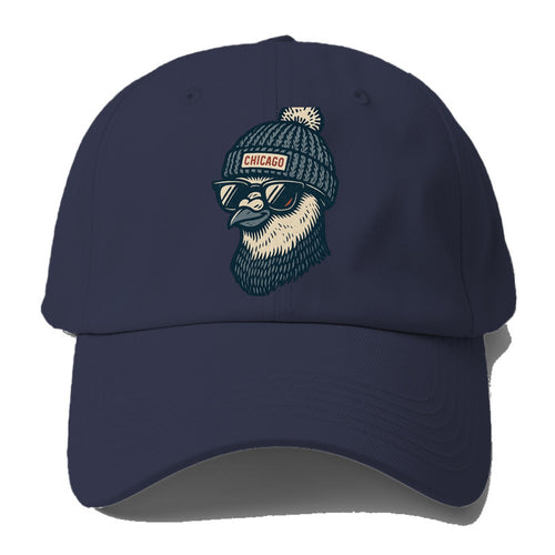 Chicago Pigeon wearing Chicago beanie with pom pom and wayfarer - Baseball Cap For Big Heads