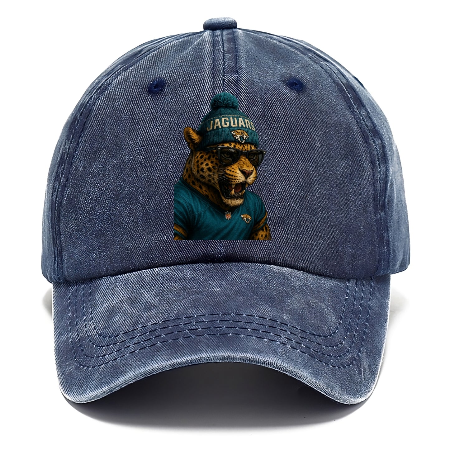 Jacksonville Jaguar wearing Jaguars teal and gold beanie with pom pom and wayfarer - Classic Cap - Twilight Navy(Blue)