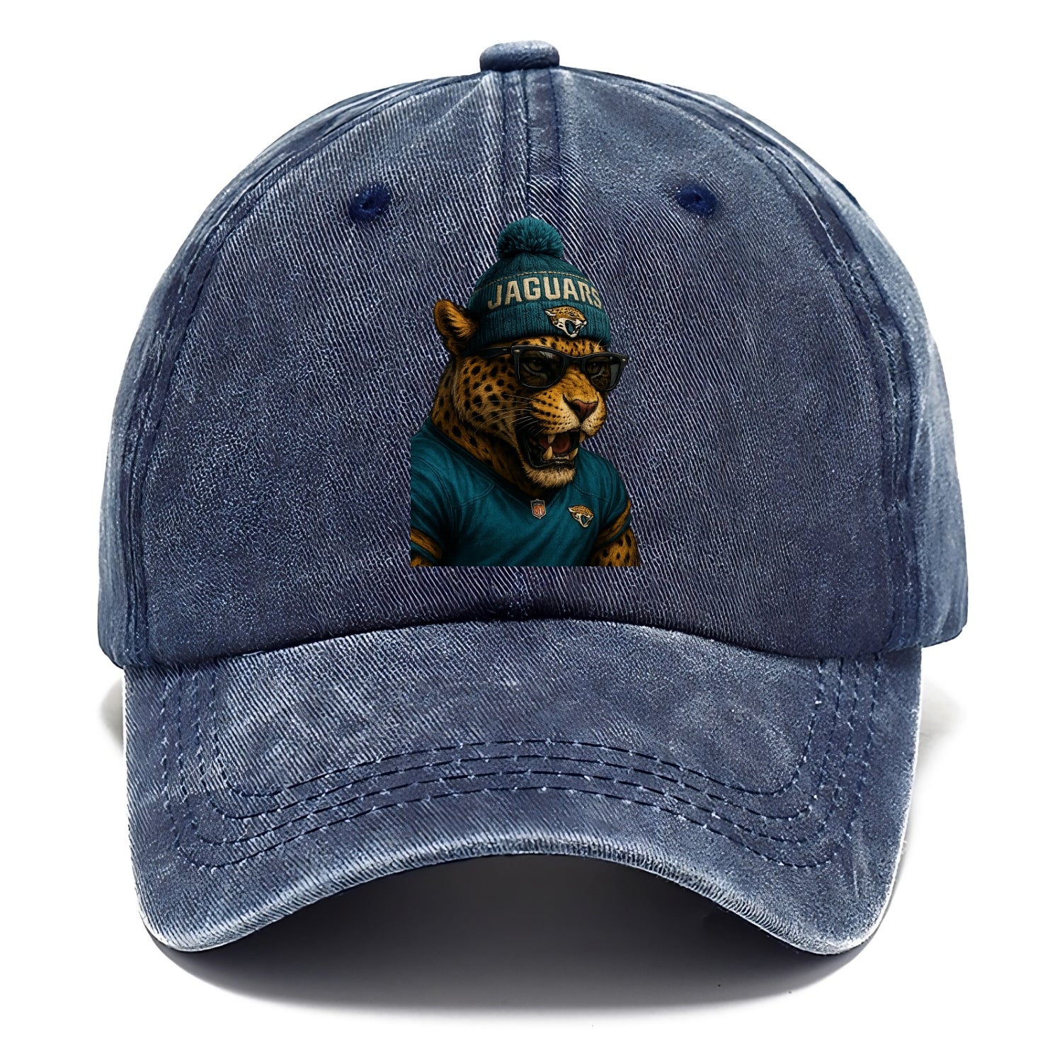 Jacksonville Jaguar wearing Jaguars teal and gold beanie with pom pom and wayfarer - Classic Cap - Twilight Navy(Blue)