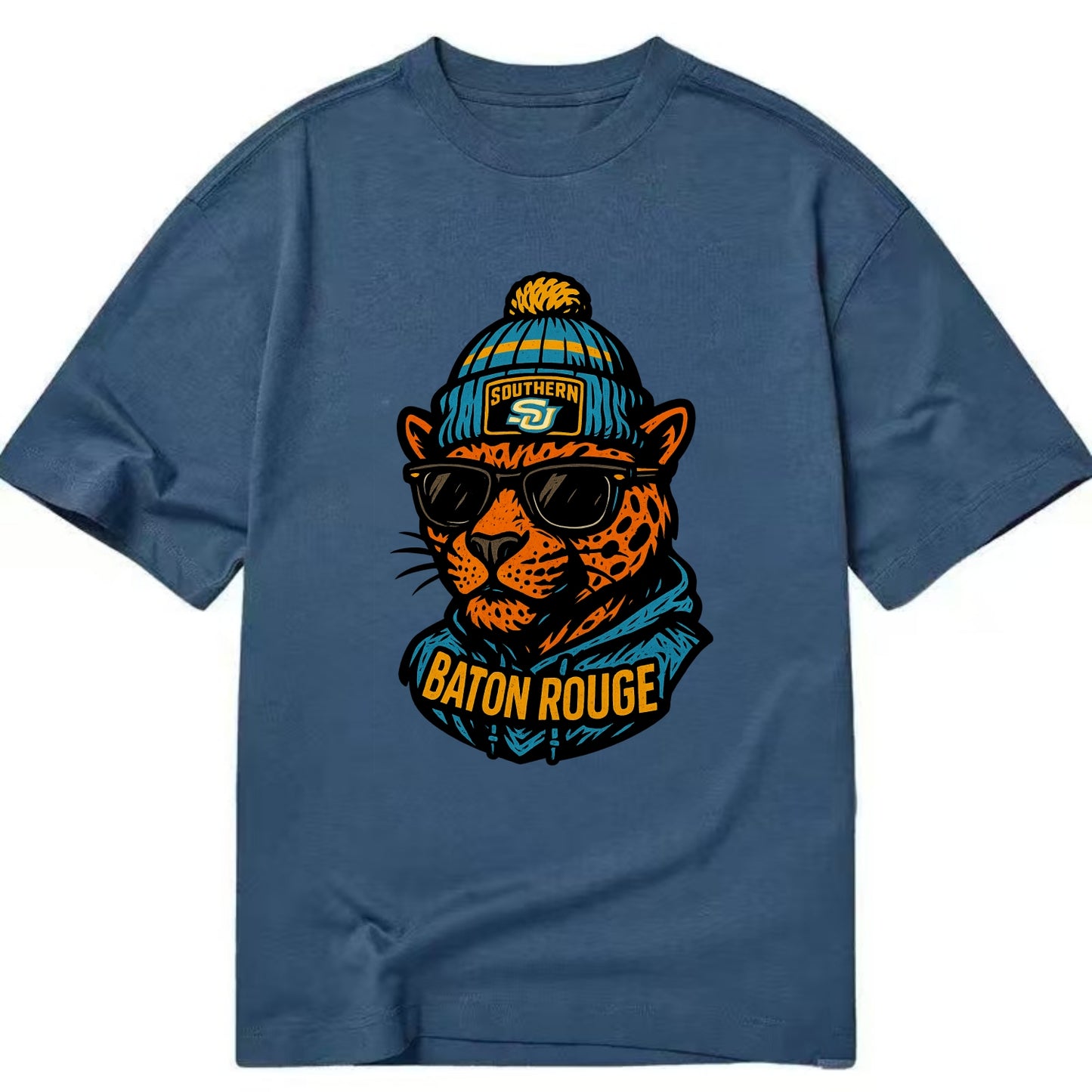 Baton Rouge Jaguar wearing Southern beanie with SU patch - Classic T-shirt - Twilight Navy(Blue)