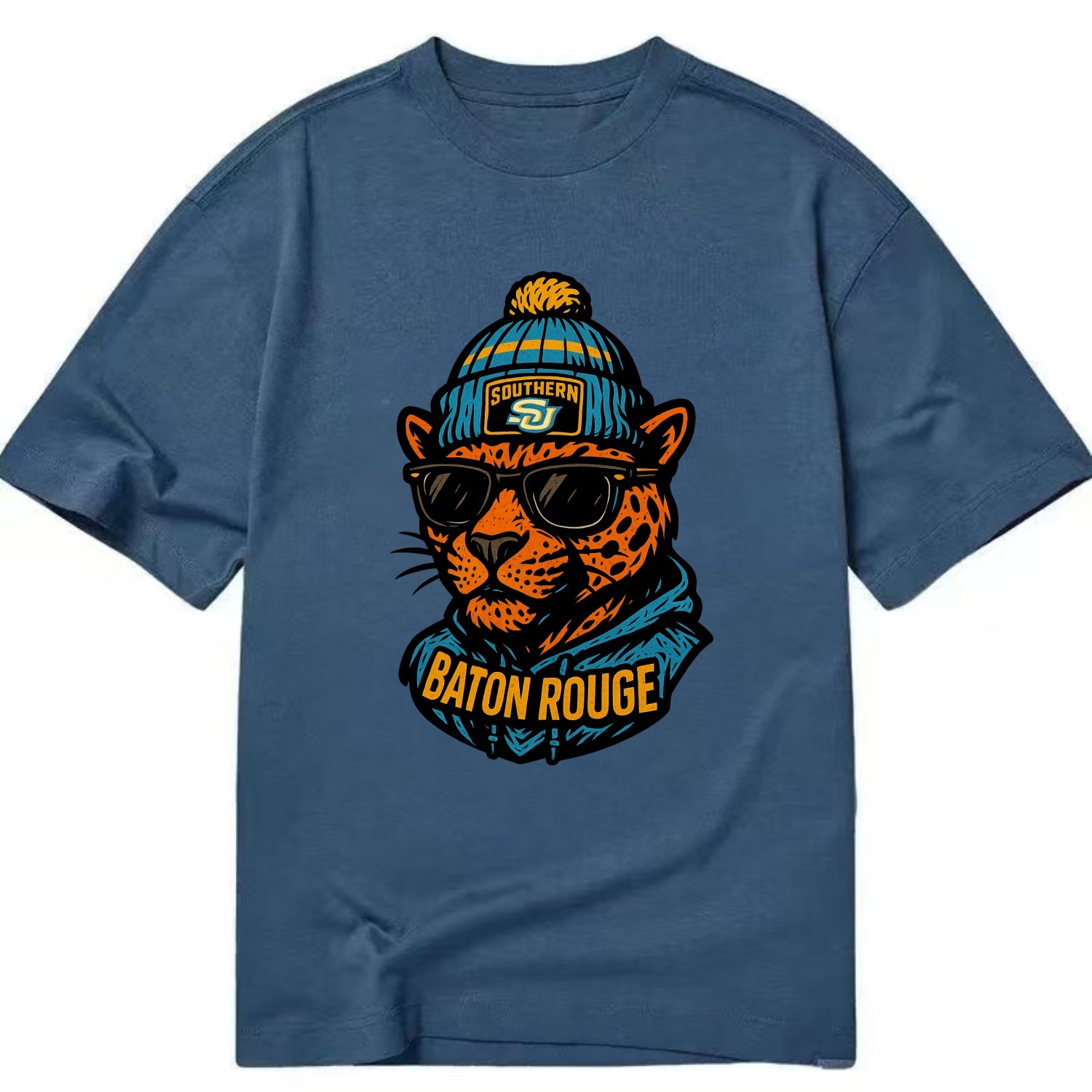 Baton Rouge Jaguar wearing Southern beanie with SU patch - Classic T-shirt - Twilight Navy(Blue)