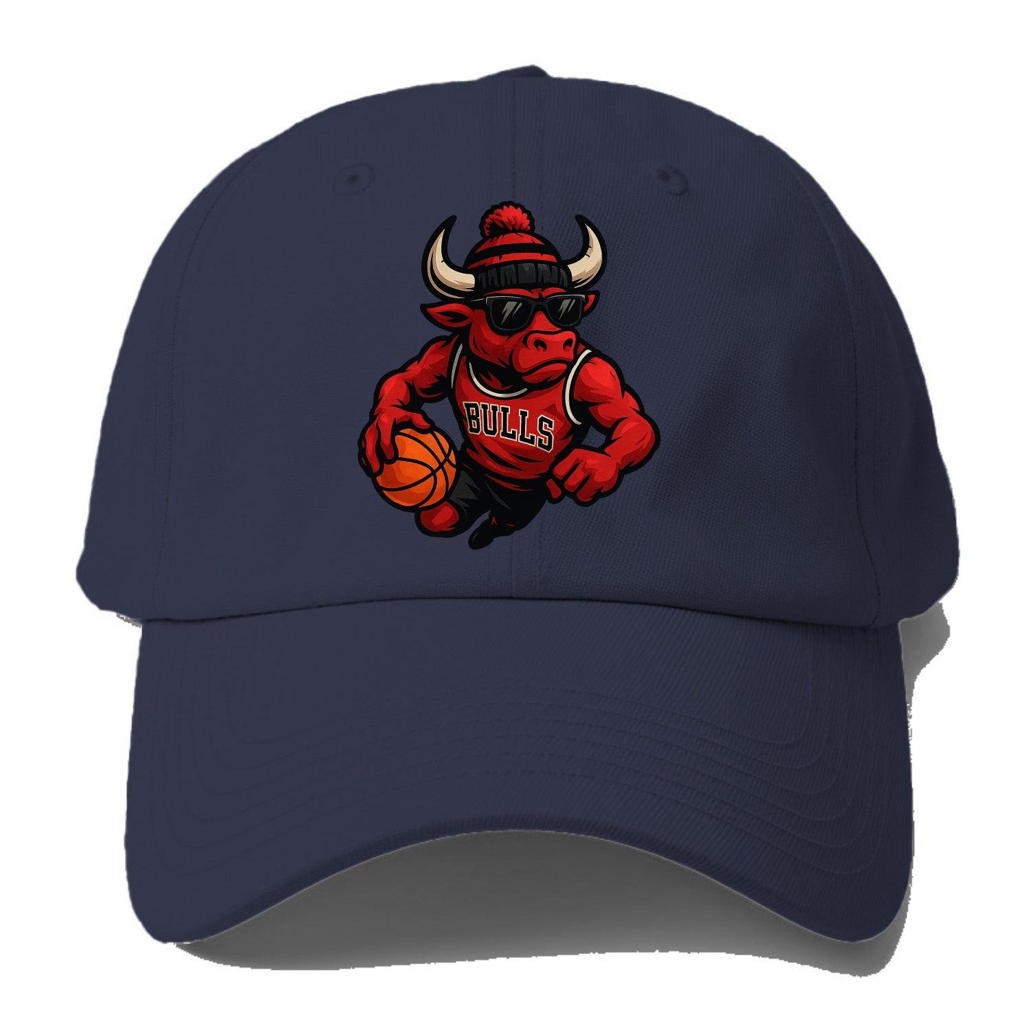 Chicago Bull wearing Bulls red and black beanie with horns design and - Baseball Cap For Big Heads - Twilight Navy(Blue)