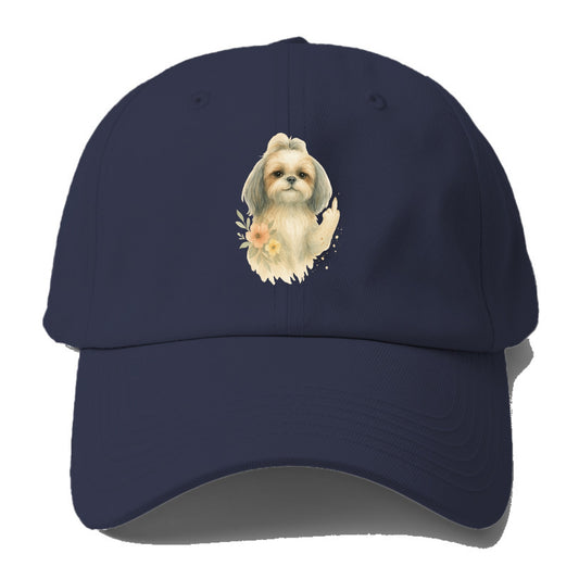 Shih Tzu with long flowing silky hair, tiny paw showing attitude - Baseball Cap For Big Heads - Twilight Navy(Blue)