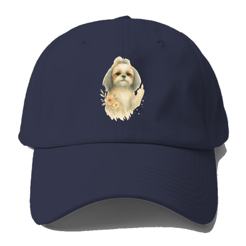 Shih Tzu with long flowing silky hair, tiny paw showing attitude - Baseball Cap For Big Heads
