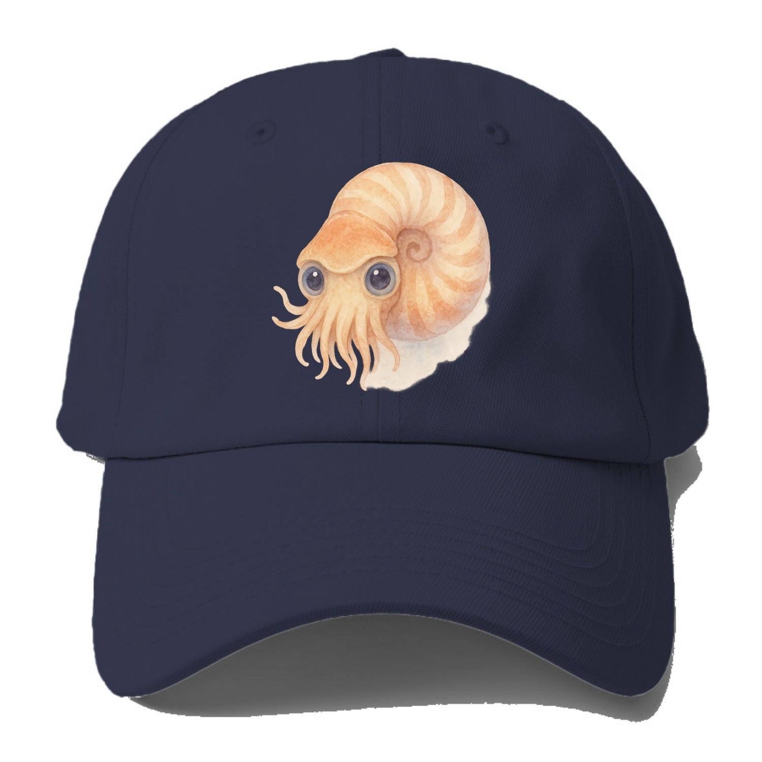 Baby Nautilus - spiral shell, tentacles peeking, ancient eyes, front-facing, living - Baseball Cap - Twilight Navy(Blue)