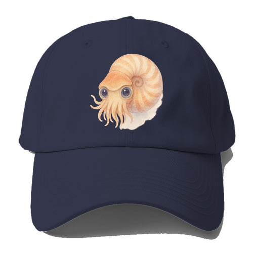 Baby Nautilus - spiral shell, tentacles peeking, ancient eyes, front-facing, living - Baseball Cap