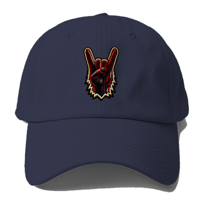 ROCK HAND HORNS - devil horns hand gesture in black and red , metal - Baseball Cap For Big Heads - Twilight Navy(Blue)
