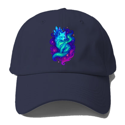 Ethereal arctic fox with fur that transforms into crystal formations, - Baseball Cap For Big Heads - Twilight Navy(Blue)