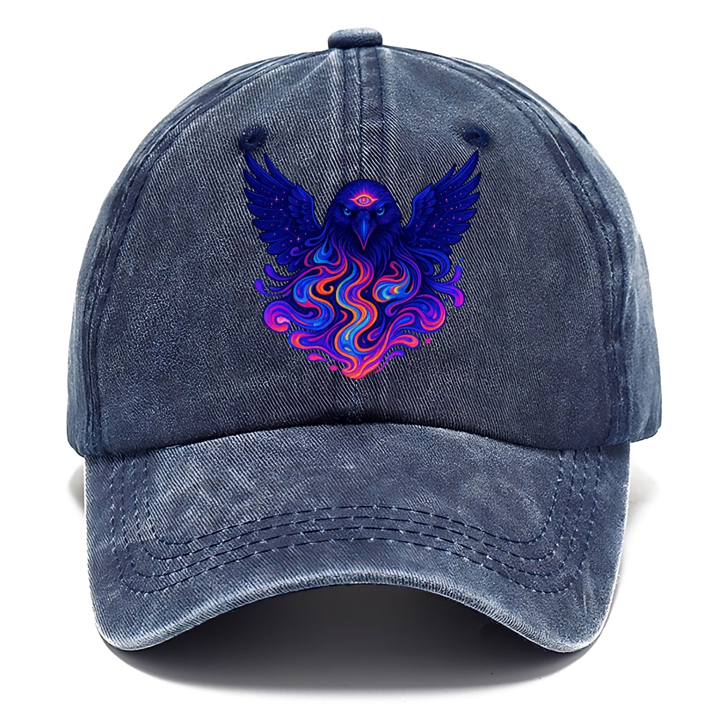 Mysterious raven with feathers showing future visions in neon colors, wings spread - Classic Cap - Twilight Navy(Blue)